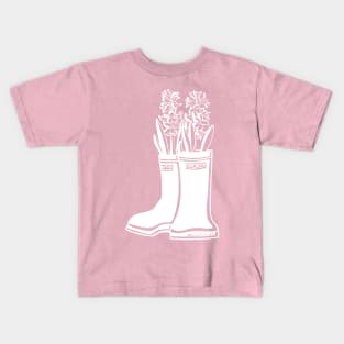 Hyacinth White Lineart Rain Boots Kids T-Shirt